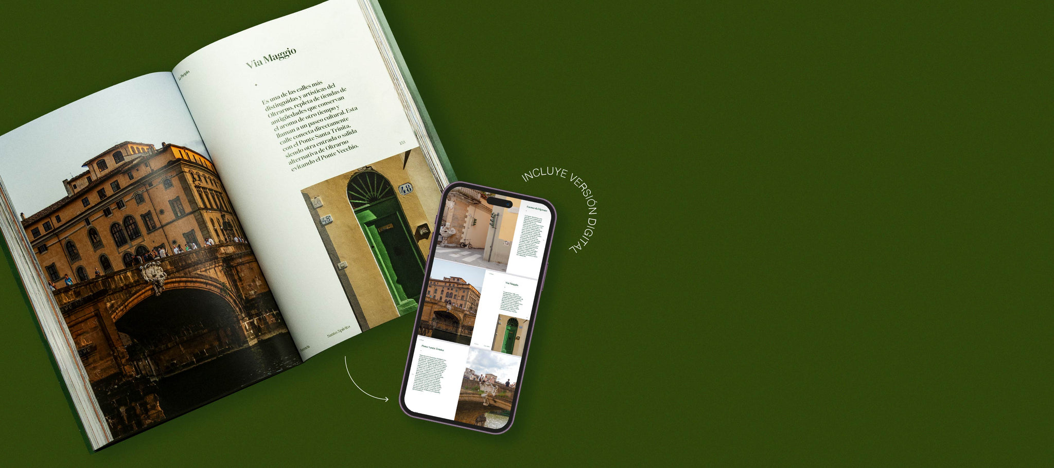 Banner con una guía de viaje impresa abierta junto a un móvil que muestra la versión digital. Sobre fondo verde aparecen los textos ‘Doble guía para empezar la temporada’, ‘Guía impresa + guía digital de regalo’ y un botón con la frase ‘Siempre actualizada’.”