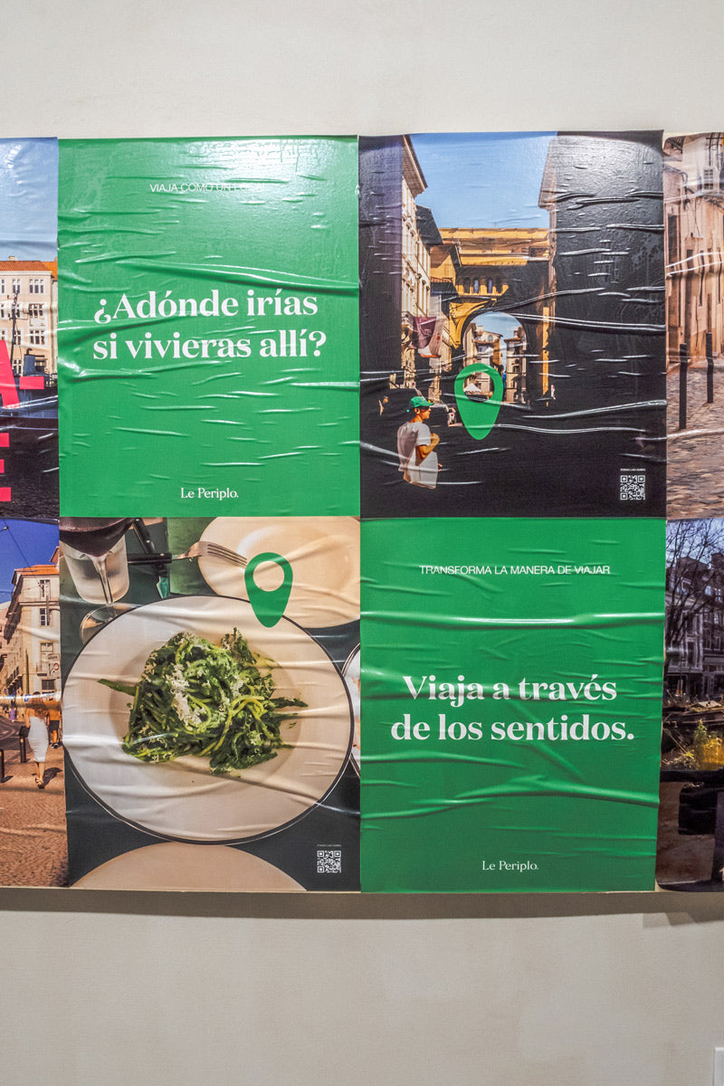 Instalación Le Periplo de Poster guerrilla con ideas y la filosofía de la marca